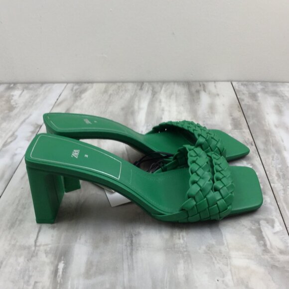 New Zara Kelly Green Woven Sandals 38 - Picture 7 of 10